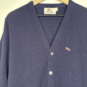 Steeplechase Cardigan Sweater Blue‎ Knit Grandpa Vintage Medium Academia Preppy